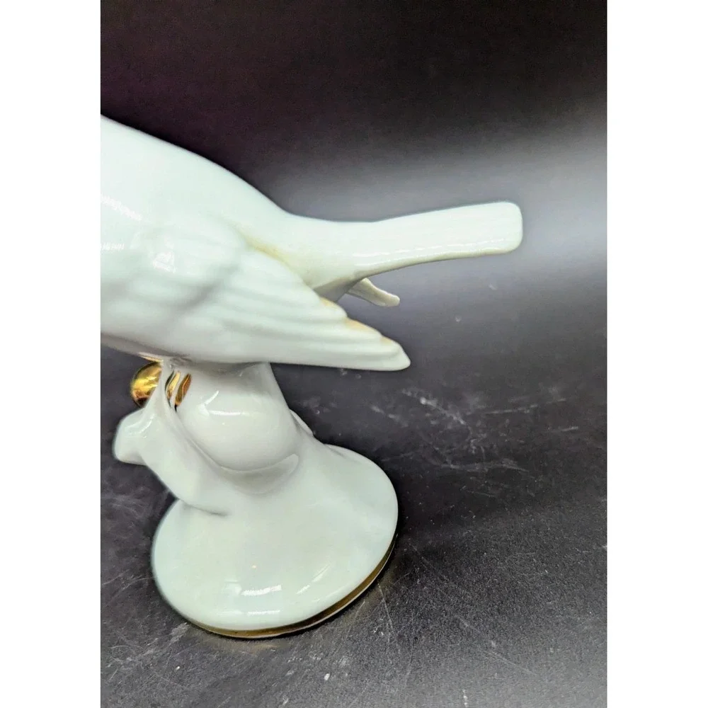 Vintage Erphila White Porcelain Bird Finch Gold Decorations Germany